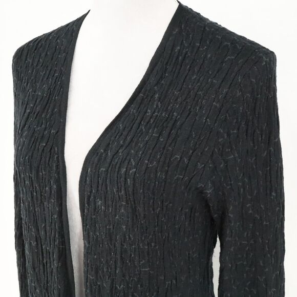 Eileen Fisher Sweater Womens Medium Black Silk Blend Long Cardigan Open Front - Picture 13 of 14